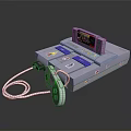 Vintage Gaming Console With Classic Controller Display Screen Connected Cable And Colorful Buttons 3d model