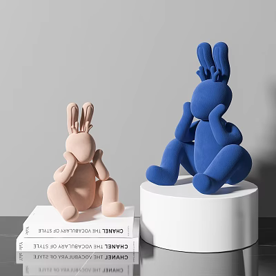 Cute Rabbit Shaped Decorative Ornament Set With Pink Blue Colors And White Bases 3d model
