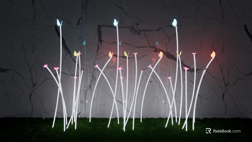 Colorful Flower Shaped Outdoor Lights For Garden Lawn Decoration With White Stems 3d model 