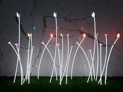 Colorful Flower Shaped Outdoor Lights For Garden Lawn Decoration With White Stems 3d model