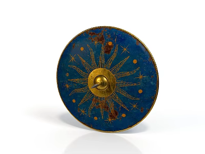 Ancient Decorative Weapon Shield with Blue Enamel Surface Gold Sunburst Design and Dots 3d model