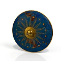 Ancient Decorative Weapon Shield with Blue Enamel Surface Gold Sunburst Design and Dots