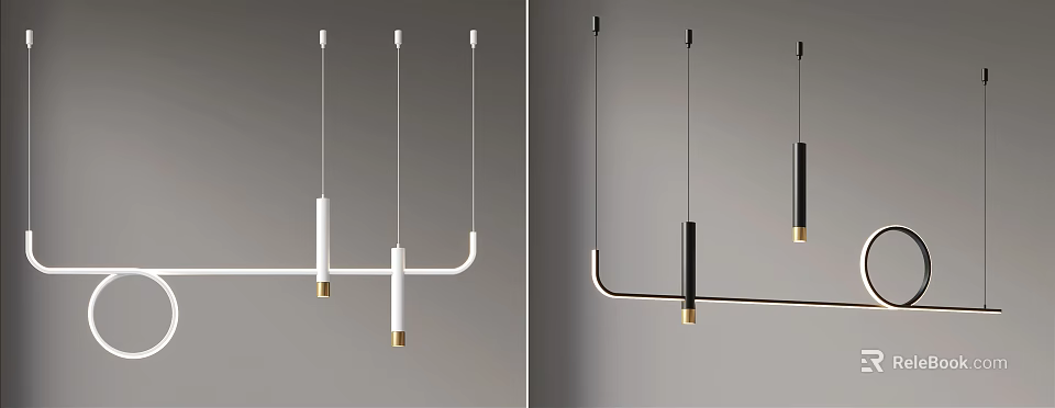 Modern Minimalist Pendant Light Design With White Black Geometric Lines And Metal Accents 3d model 