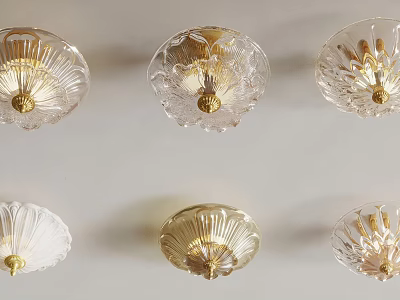 Elegant Ceiling Lights With Transparent Glass And Gold Accents In Various Designs 3d model