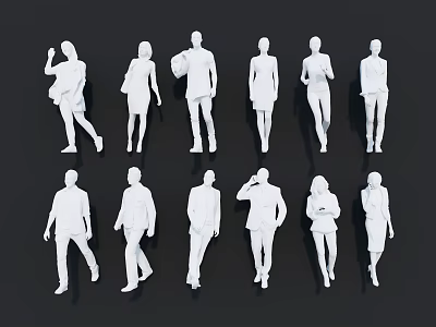 Multiple White Human Figurines With Various Standing And Walking Poses 3d model