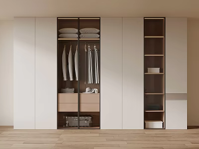 Modern White Wardrobe Interior Design With Sliding Doors Clothing Racks And Storage Drawers 3d model