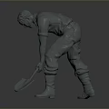 Detailed Gray Male Figure Sculpture In Bending Work Pose Holding Shovel