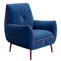 Stylish Blue Single Sofa With Red Stitching Button Details And Red Legs 3d model