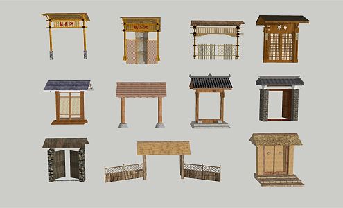 New Chinese Style Gate Homestay Folk Village Gate 3d model