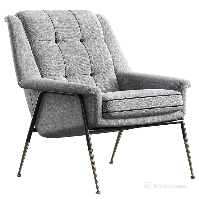 Gray Modern Armchair With Button Tufted Backrest Armrests And Metal Legs 3d model 