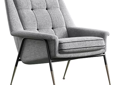Gray Modern Armchair With Button Tufted Backrest Armrests And Metal Legs 3d model