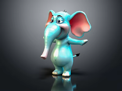 Cute Blue 3D Elephant Character With Big Pink Ears And Friendly Expression 3d model