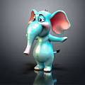 Cute Blue 3D Elephant Character With Big Pink Ears And Friendly Expression 3d model