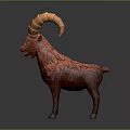 Red Goat like Creature with Large Curved Horns and Textured Body