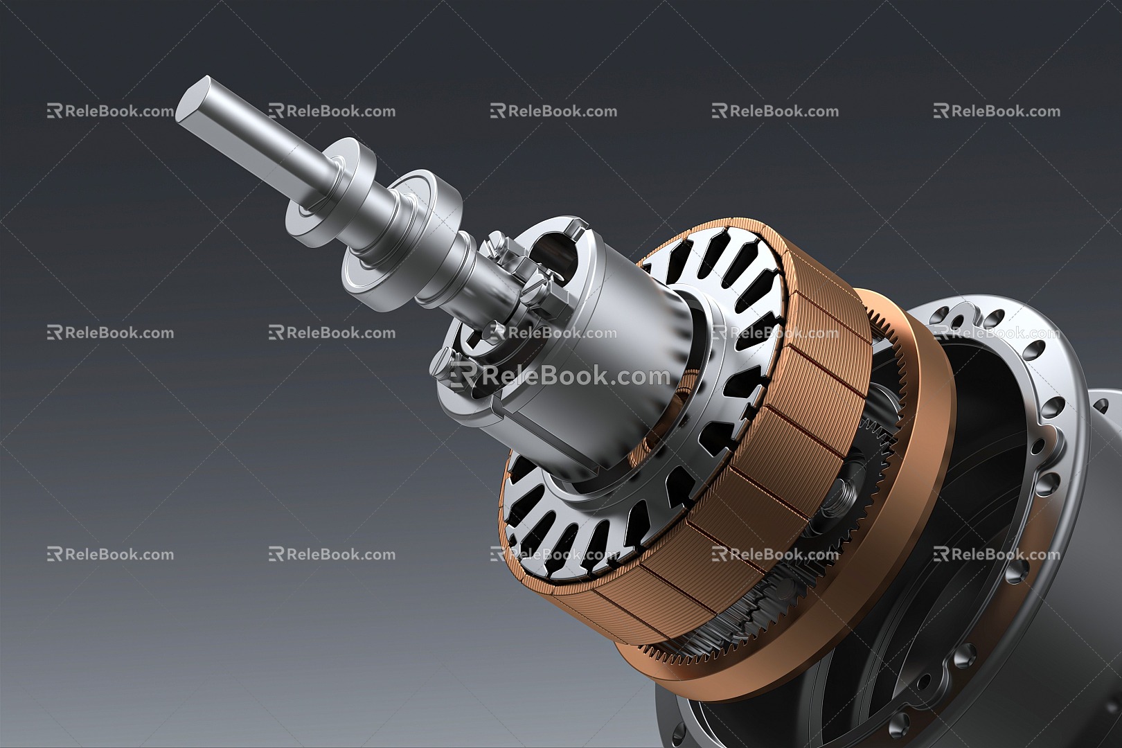 Modern motor explosion diagram decomposition accessories fan motor coil e-commerce 3d model