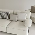 Modern Light Beige Three Seater Sofa With Houndstooth Gray And Cream Pillows Interior