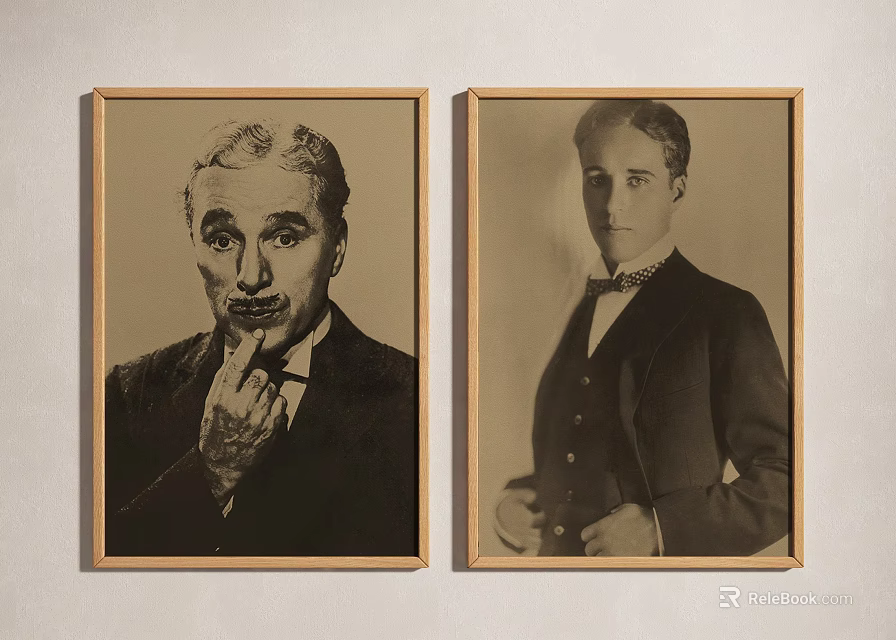 Two Vintage Portrait Paintings of Men in Suits with Wooden Frames Hanging on Wall 3d model 