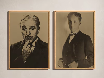 Two Vintage Portrait Paintings of Men in Suits with Wooden Frames Hanging on Wall 3d model
