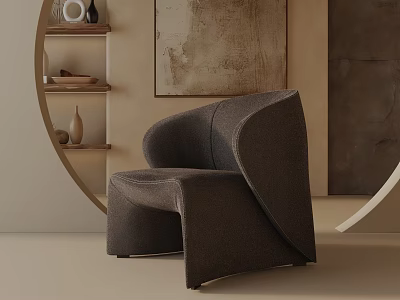 Modern Curved Design Leisure Chair Upholstered Fabric With Minimalist Interior Arched Shelf And Decorative Art 3d model