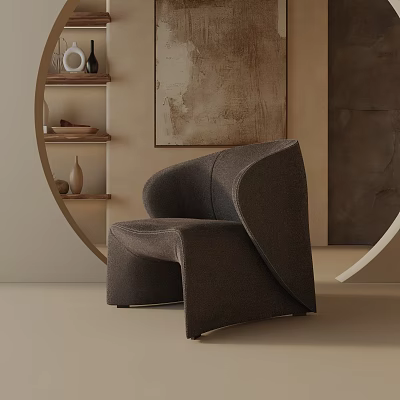 Modern Curved Design Leisure Chair Upholstered Fabric With Minimalist Interior Arched Shelf And Decorative Art 3d model