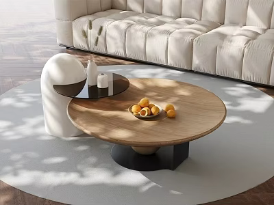 Modern Round Coffee Table With Oranges And White Sofa In Living Room 3d model