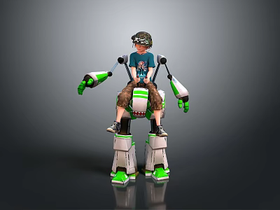 Kids Riding Green And White Robot Toy With Fun Design And Safe Features 3d model