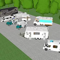 Various Types of RVs Parked in Grass and Paved Parking Area