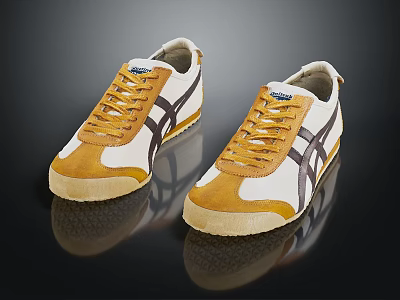 Retro Style White And Yellow Casual Shoes With Striped Design For Daily Wear 3d model