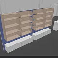 Wooden Display Shelves With Blue Backboard And White Base Storage Units 3d model
