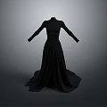 Stylish Black Dress With High Neck Long Sleeves And Flowing Skirt Design