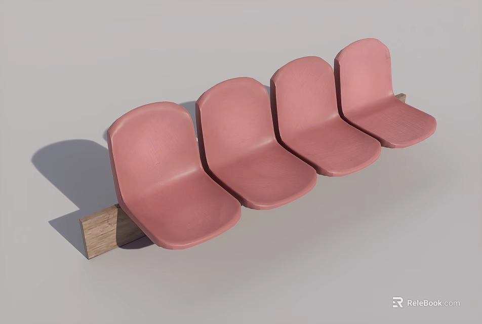 Four Pink Curved Leisure Chairs with Wooden Base Modern Interior Design 3d model 
