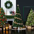 Christmas Themed Decorative Ornament Set with Christmas Trees Wreaths Gift Boxes and Candles