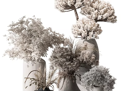 Elegant Dried Flowers And Pampas Grass In Textured Vases For Home Decoration 3d model
