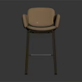 Light Brown Modern Bar Stool with Armrests Upholstered Seat and Metal Legs