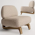 Beige Single Sofa With Textured Fabric And Curved Wooden Legs In Modern Style