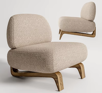 Beige Single Sofa With Textured Fabric And Curved Wooden Legs In Modern Style 3d model