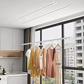 Hanging Clothes Hanger With Colorful Clothes Near Window And White Cabinets In Modern Interior