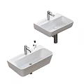 Two White Ceramic Wall Mounted Washbasins With Chrome Faucets For Modern Bathroom 3d model