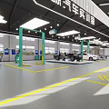 New Energy Vehicle Training Store With Green Lifts White Car And Workshop Equipment