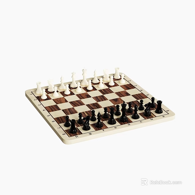 Board Game Entertainment Featuring Classic Checkerboard Chessboard And Neatly Arranged Black White Pieces 3d model 