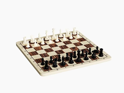 Board Game Entertainment Featuring Classic Checkerboard Chessboard And Neatly Arranged Black White Pieces 3d model