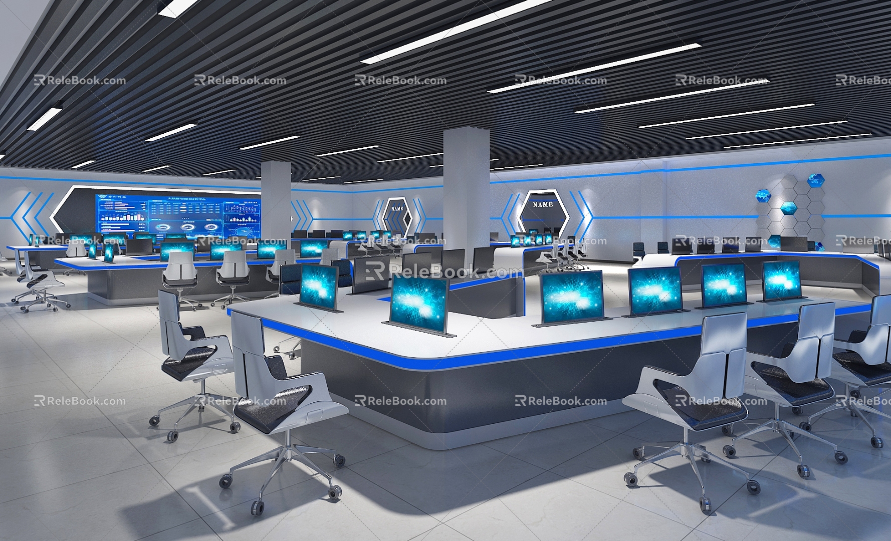 Modern Science and Technology Blue Network Office Large Office Area Science and Technology Large Screen Command Center 3d model