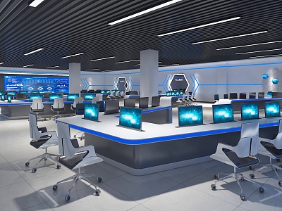 Modern Science and Technology Blue Network Office Large Office Area Science and Technology Large Screen Command Center 3d model