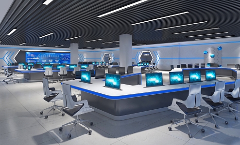 Modern Science and Technology Blue Network Office Large Office Area Science and Technology Large Screen Command Center 3d model