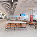 Spacious Clean Dining Hall Interior With Tables Chairs And Food Counters
