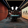 Billiard Room Interior With Player And Decorative Wall 3d model