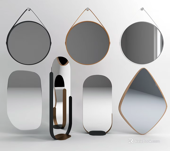 Stylish Decorative Mirrors With Various Shapes And Modern Frame Designs For Home 3d model 