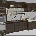 Modern Dark Wooden Kitchen Cabinets Interior Design With Wine Rack And Built-in Appliances