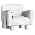 Cozy White Bouclé Accent Chair With Wooden Legs And Brown Blanket On Armrest