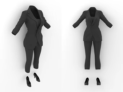 Black Women's Formal Suit Set with Blazer Pants and Matching Shoes 3d model